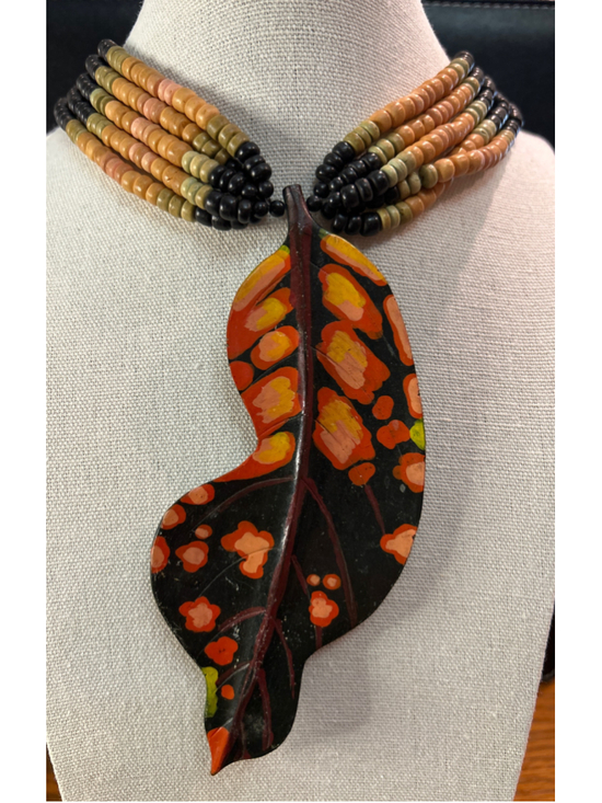 Unbranded Jewelry - Women's wooden Leaf Pendant Necklace One Size Black Orange